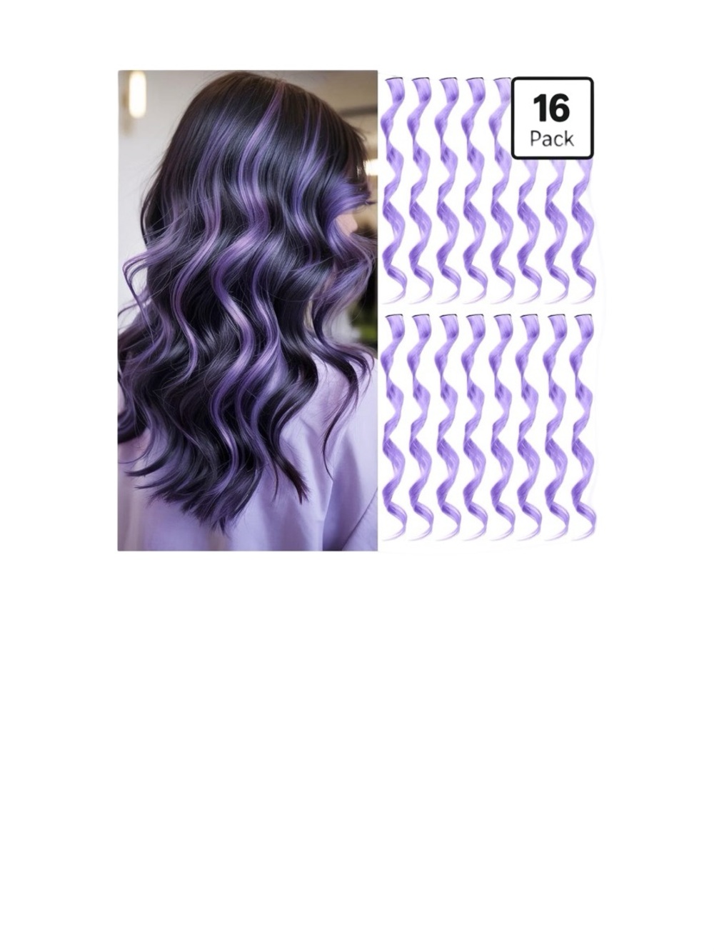 Lavender Clip-In Hair Streaks — 16 Pack Removable Highlights